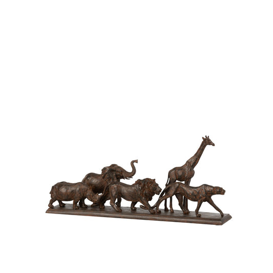 J-Line Decoratief Beeld – The big 5 op een Rij – Bruin – 50 cm x 22 cm