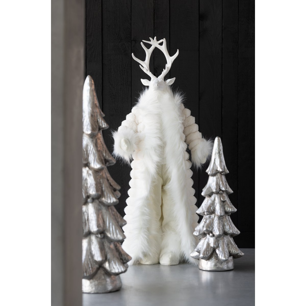 J-Line Kersthert in mantel met bont - 76 cm