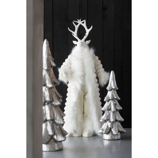 J-Line Kersthert in mantel met bont - 76 cm